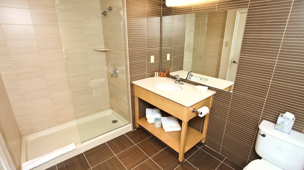 Bathroom in penthouse-level hotel room