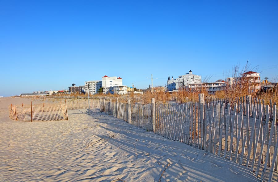 Cape May beach with hotels in background