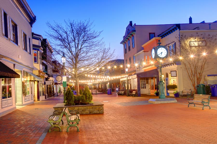 Cape May downtown street at dusk