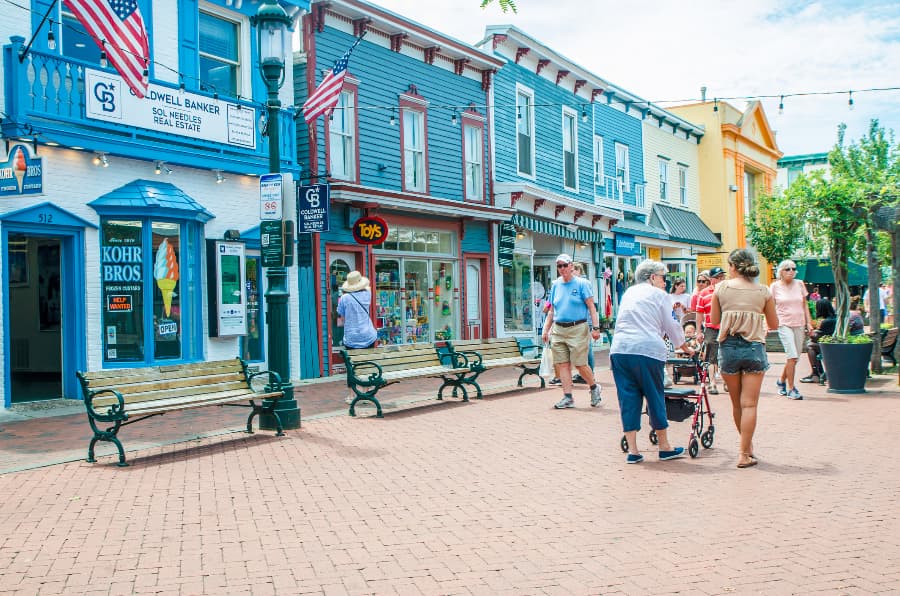 People walking around outside Cape May Historic District